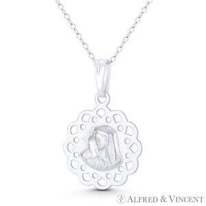 Holy Mother of God Virgin Mary Medal Religious Pendant .925 Sterling Silver